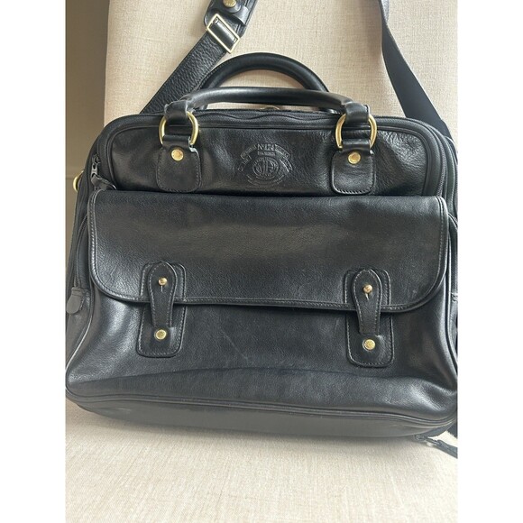 Ghurka MH No.174 All Leather Black Briefcase Shoulder Bag w/Storage belt Vintage - Picture 3 of 16